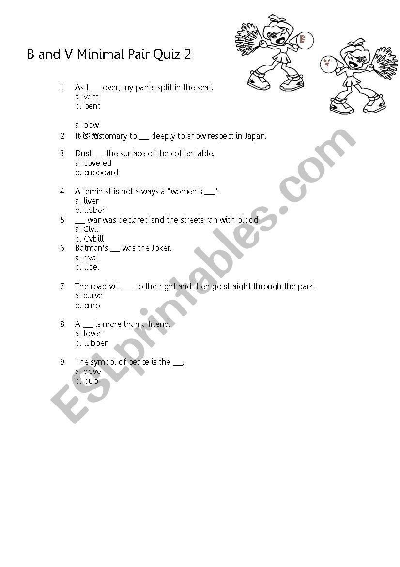 MINIMAL PAIRS V AND B  QUIZ 2 worksheet