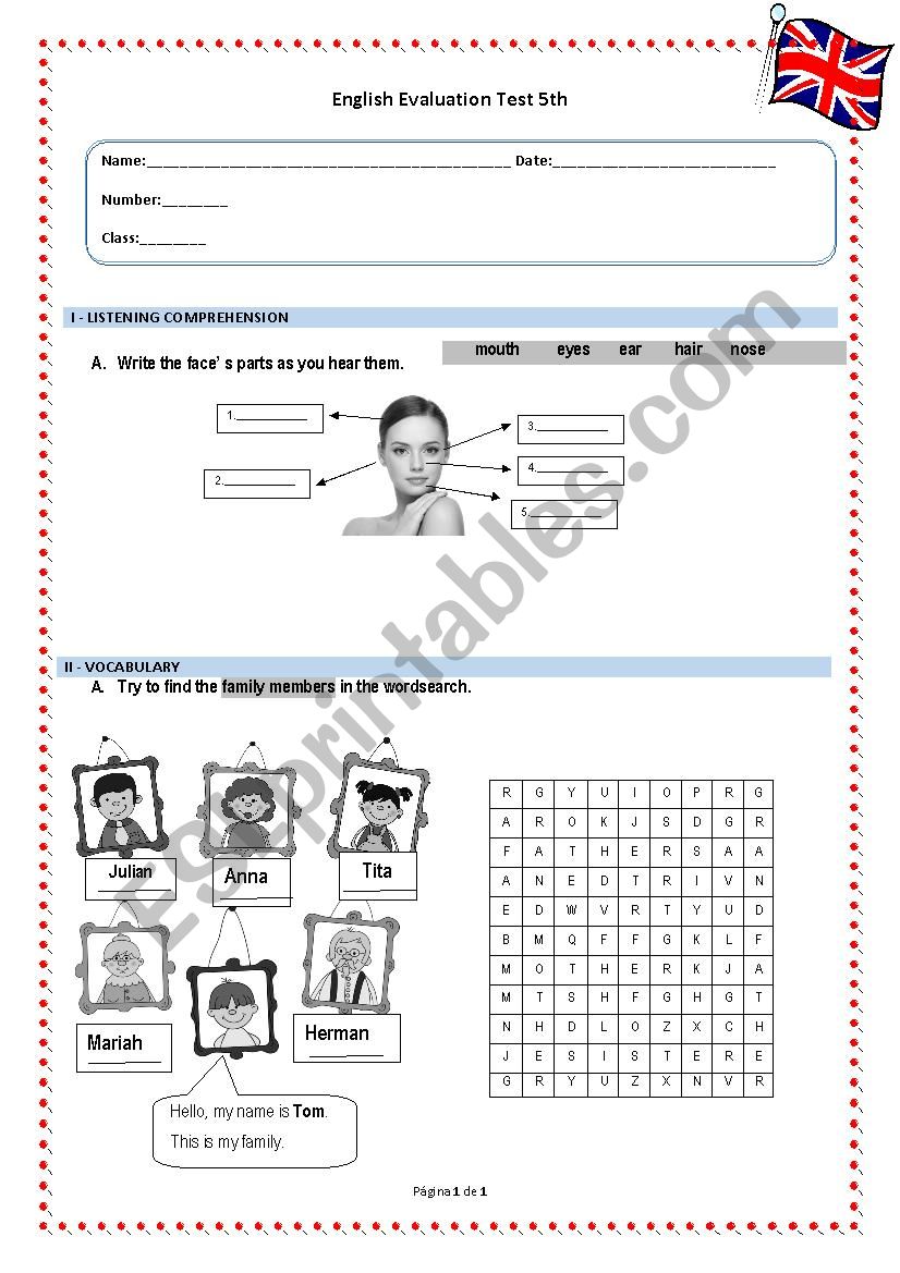 test 5th worksheet