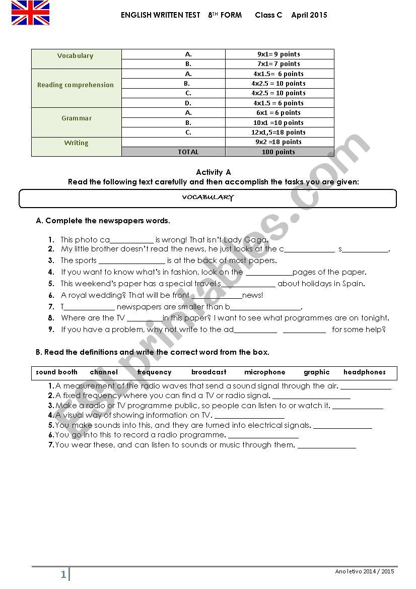 The Press worksheet