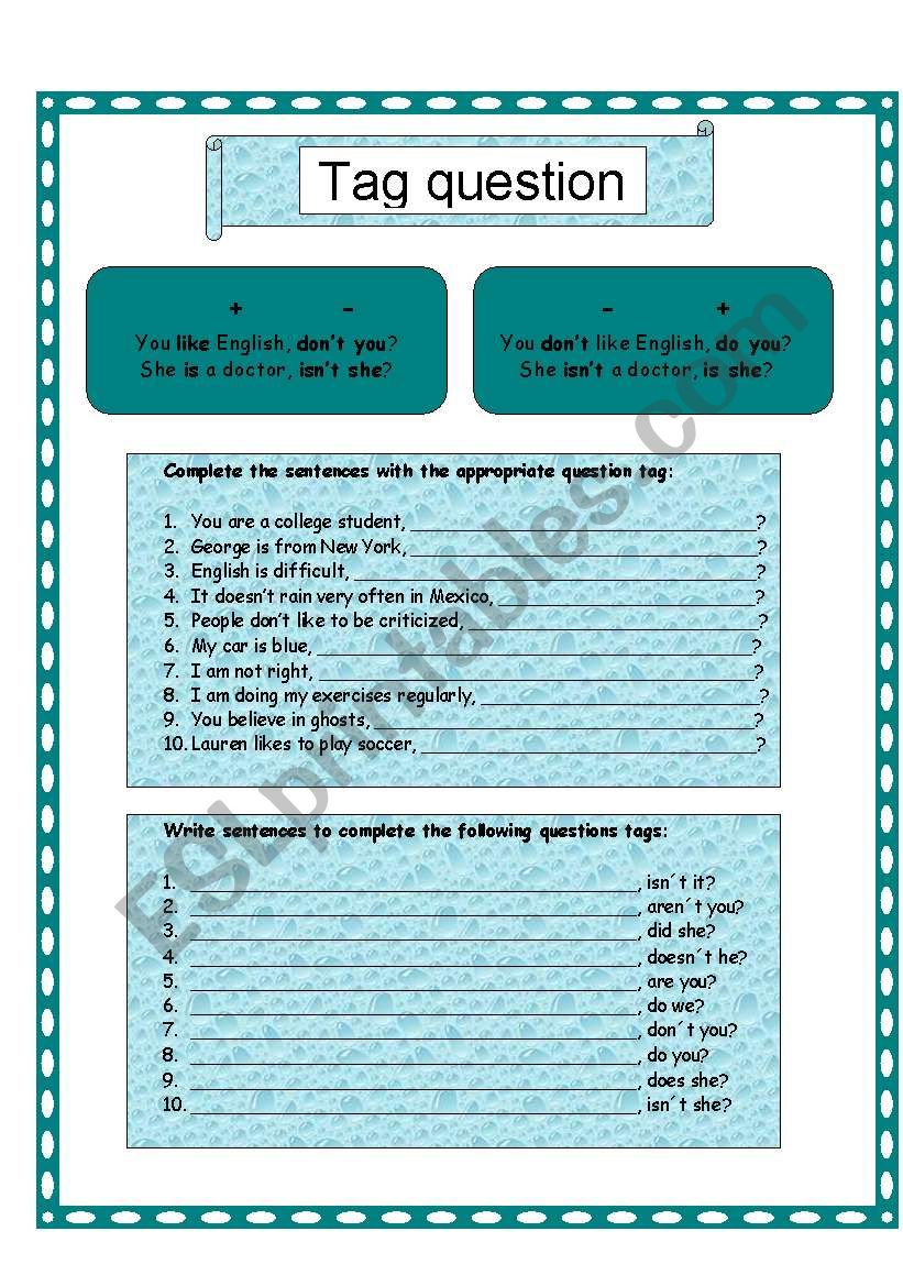 Tag Questions worksheet