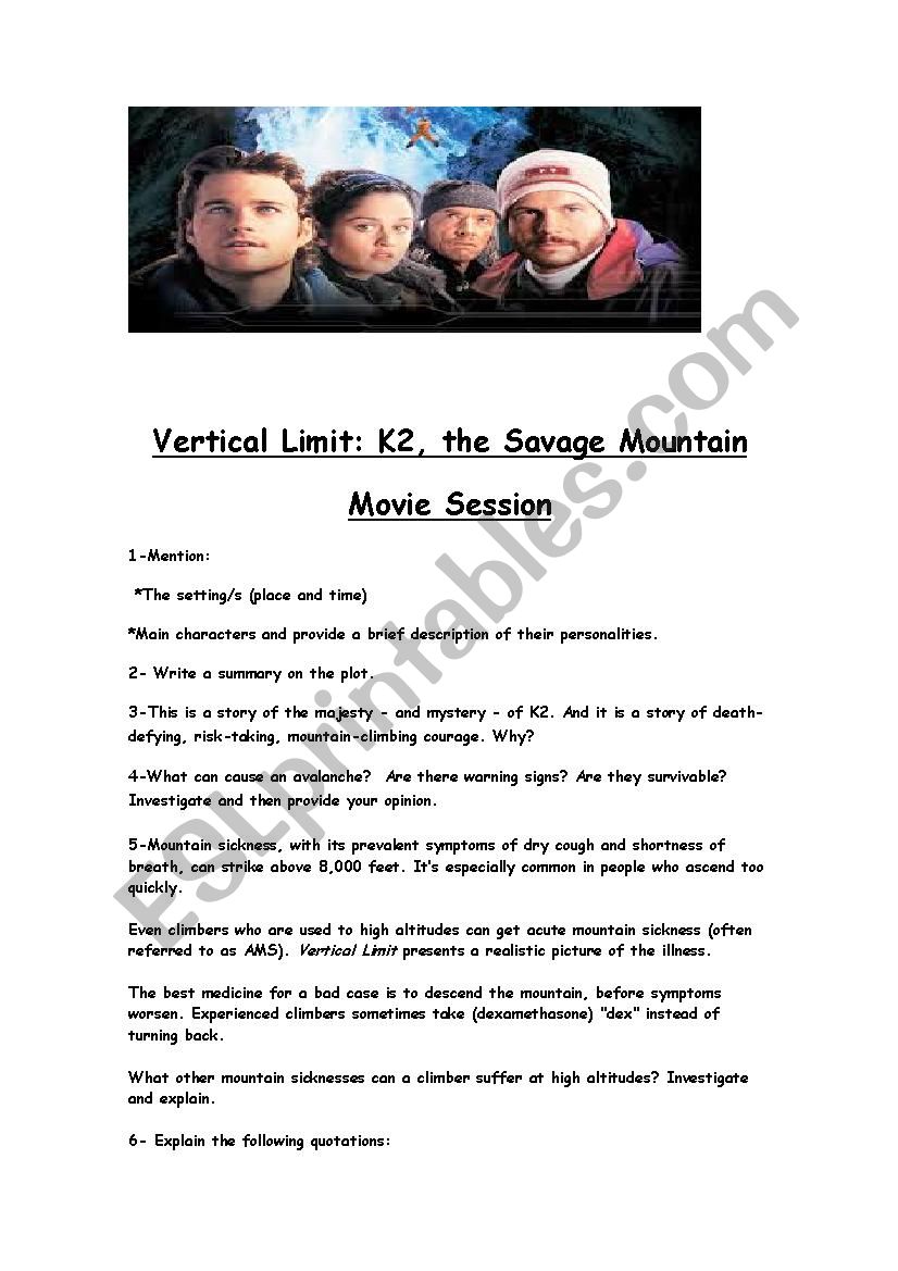 Vertical Limit worksheet