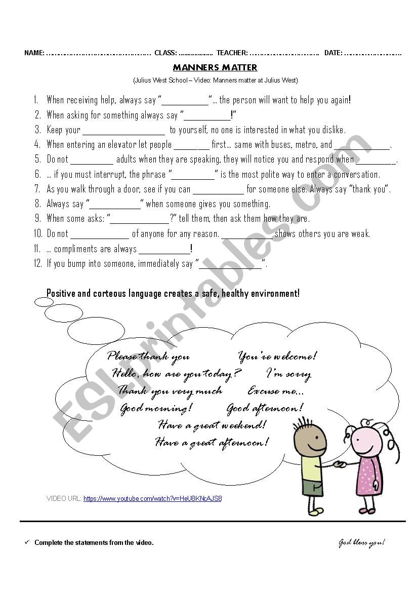 Manners matter worksheet