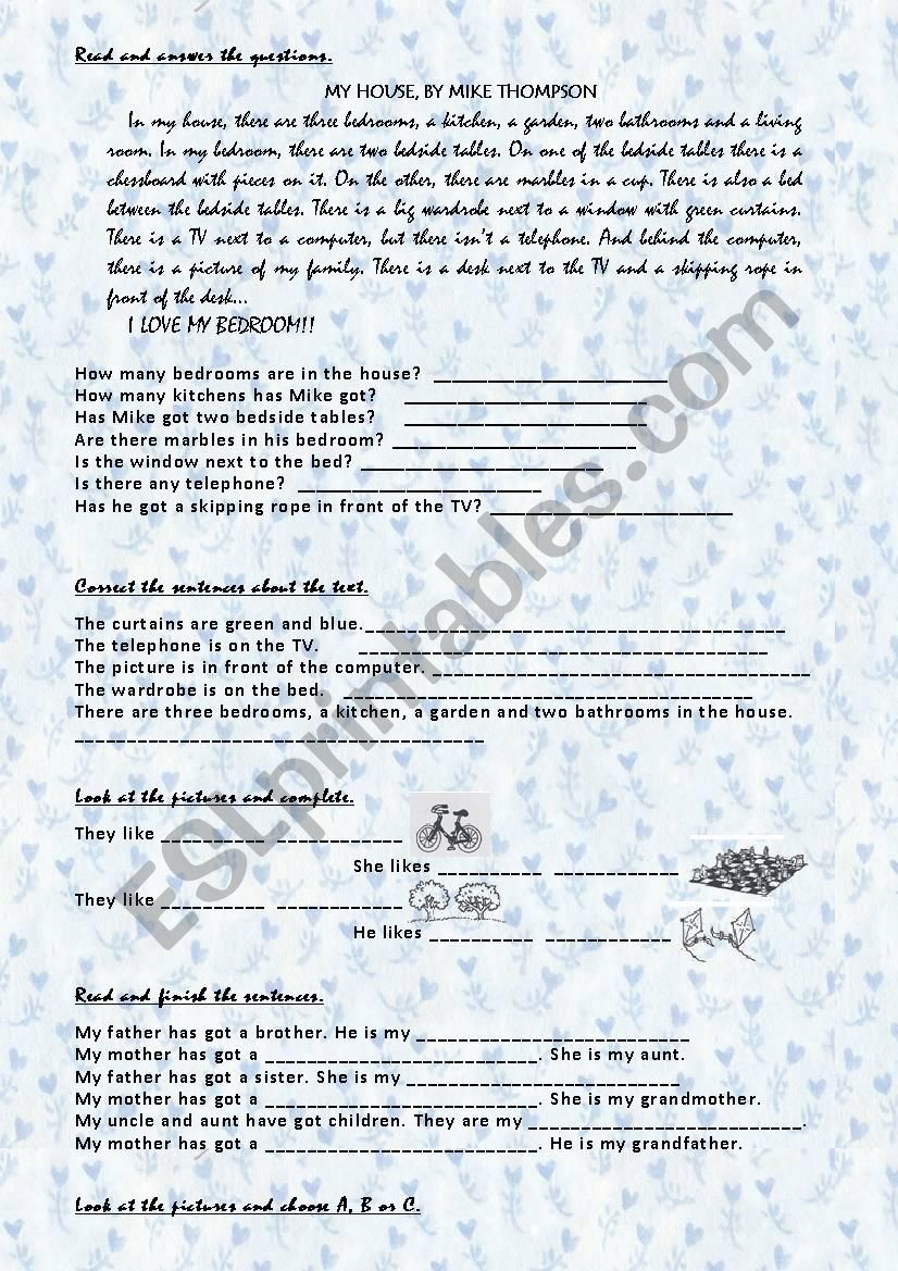 The House worksheet