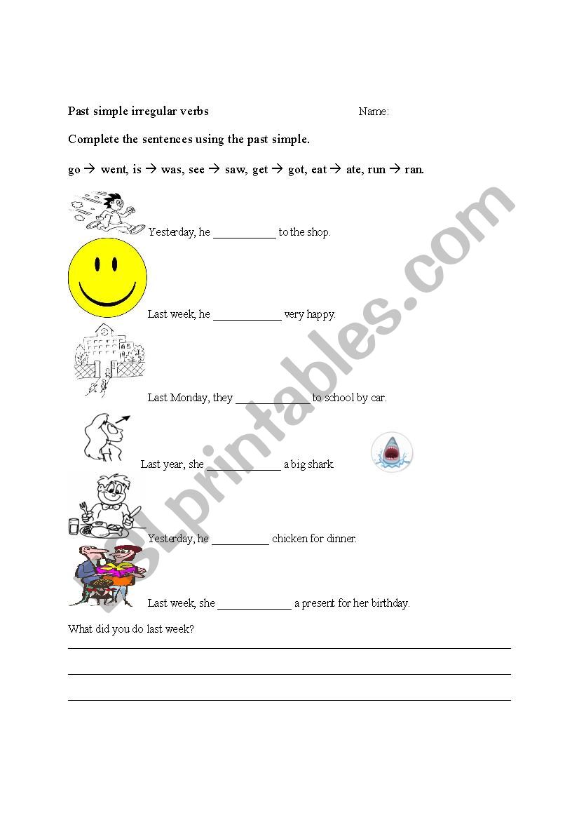 Simple past irregular verb worksheet