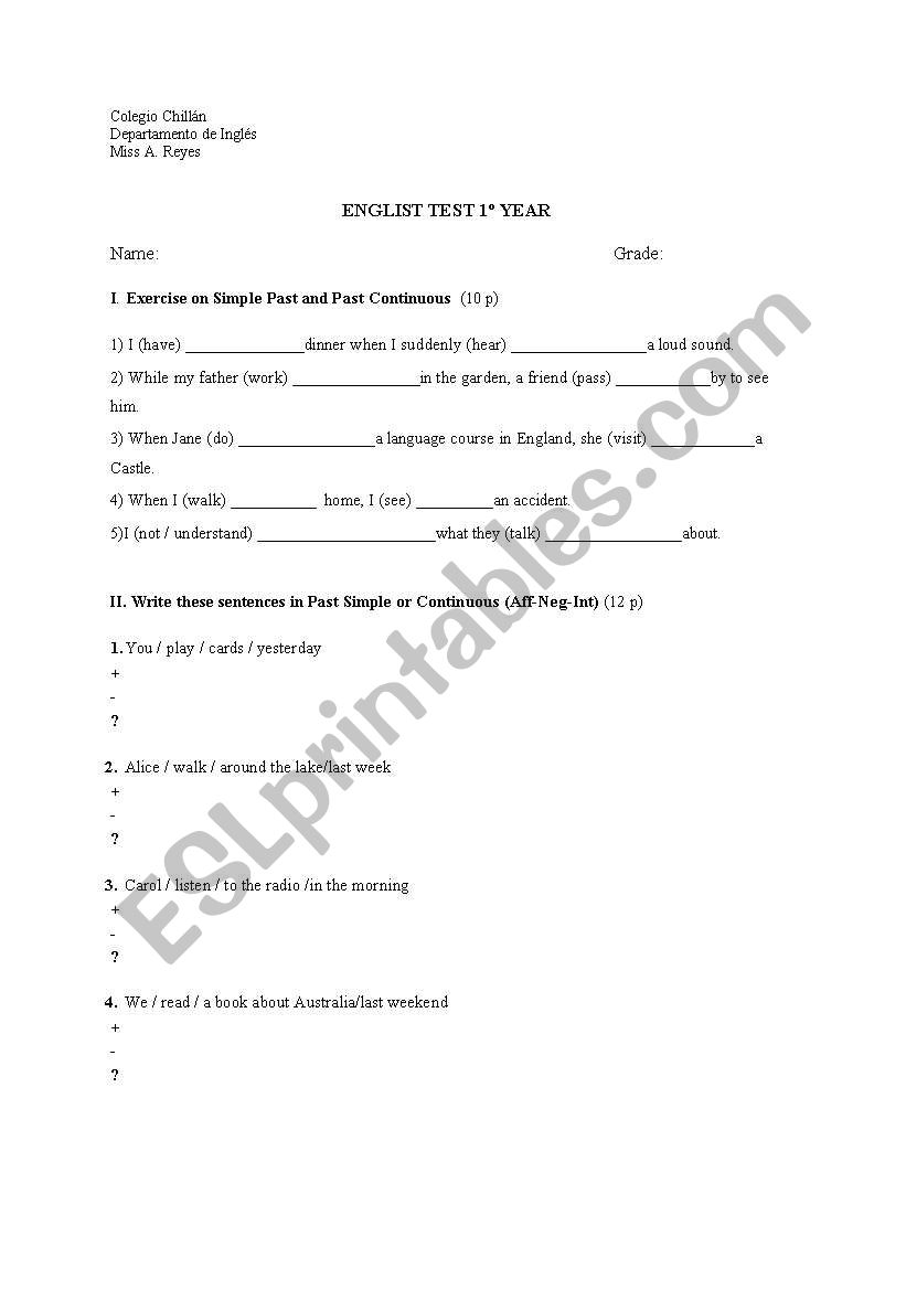 Past simple and Past continuous test