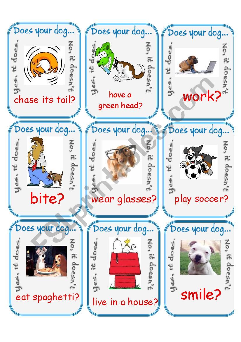 Does Your Dog...? Go Fish worksheet