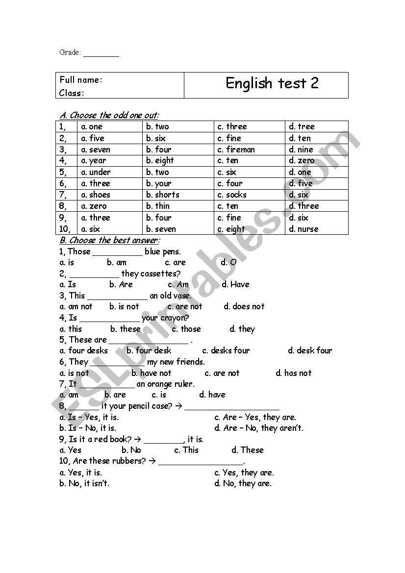 English test 1- Focus on numbers