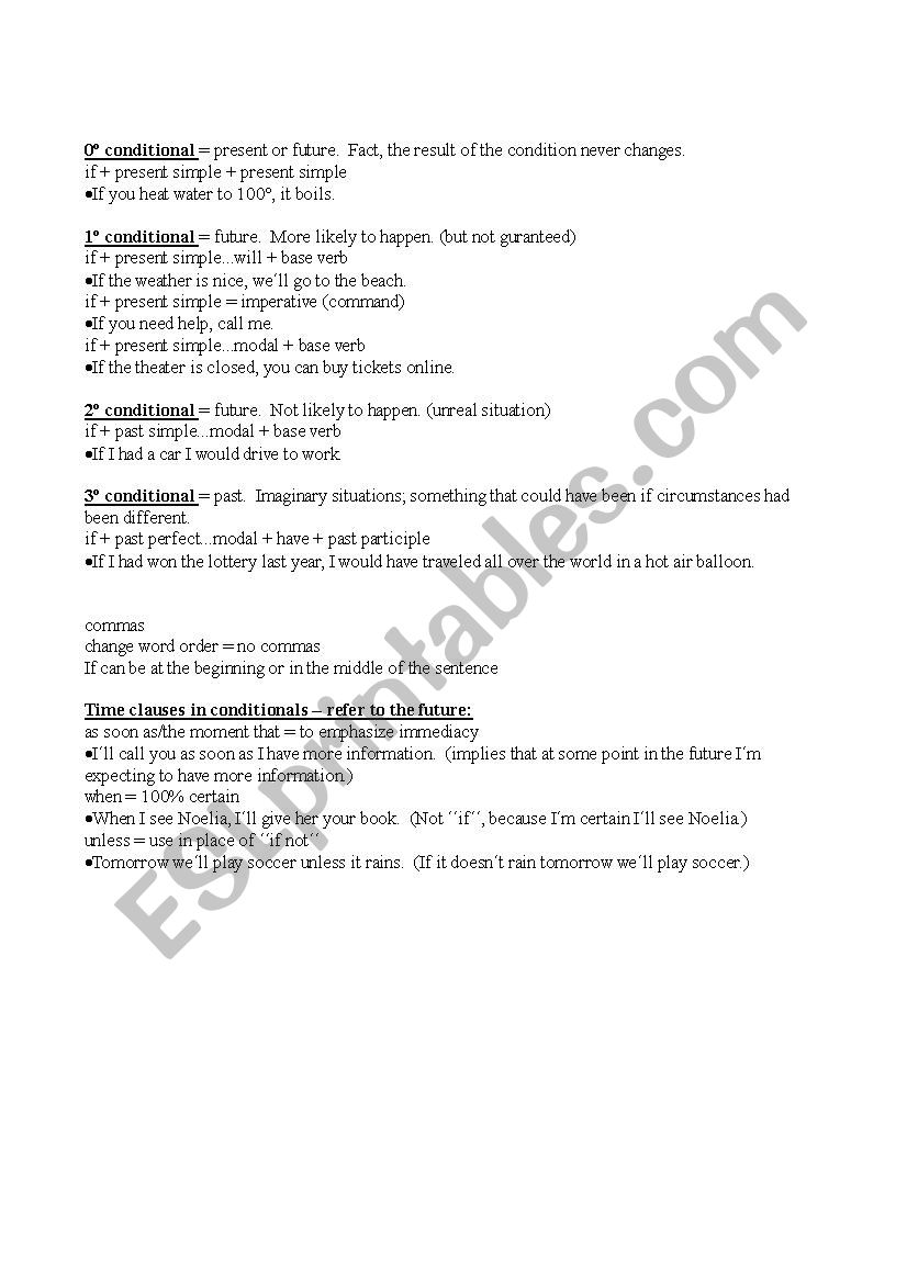 Conditionals explained plus time clauses