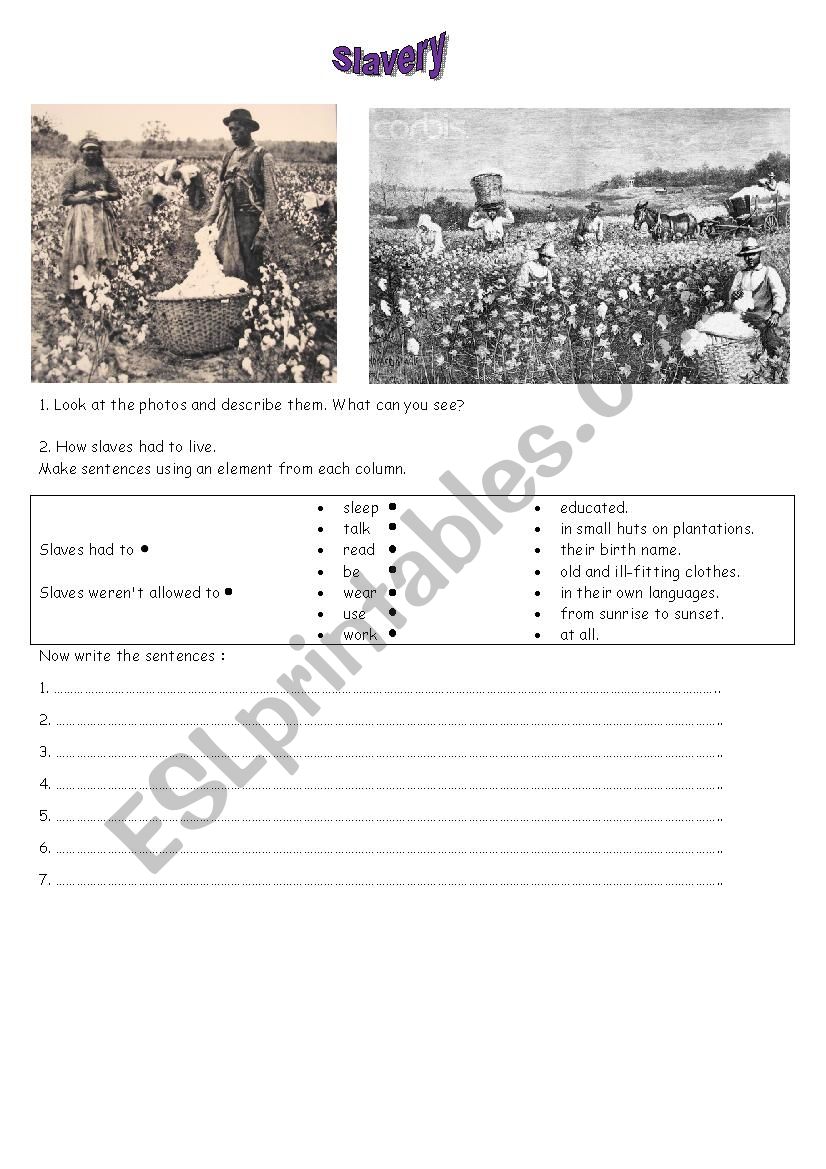 slavery worksheet