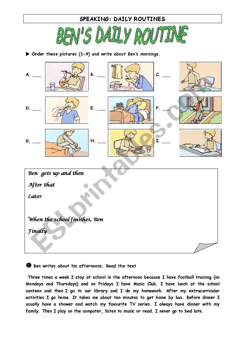 present simple daily routines worksheet