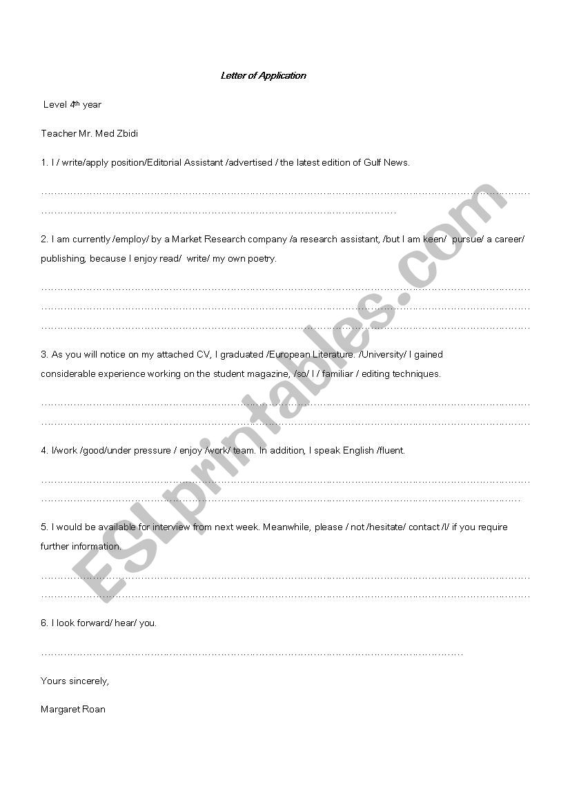 application letter worksheet pdf