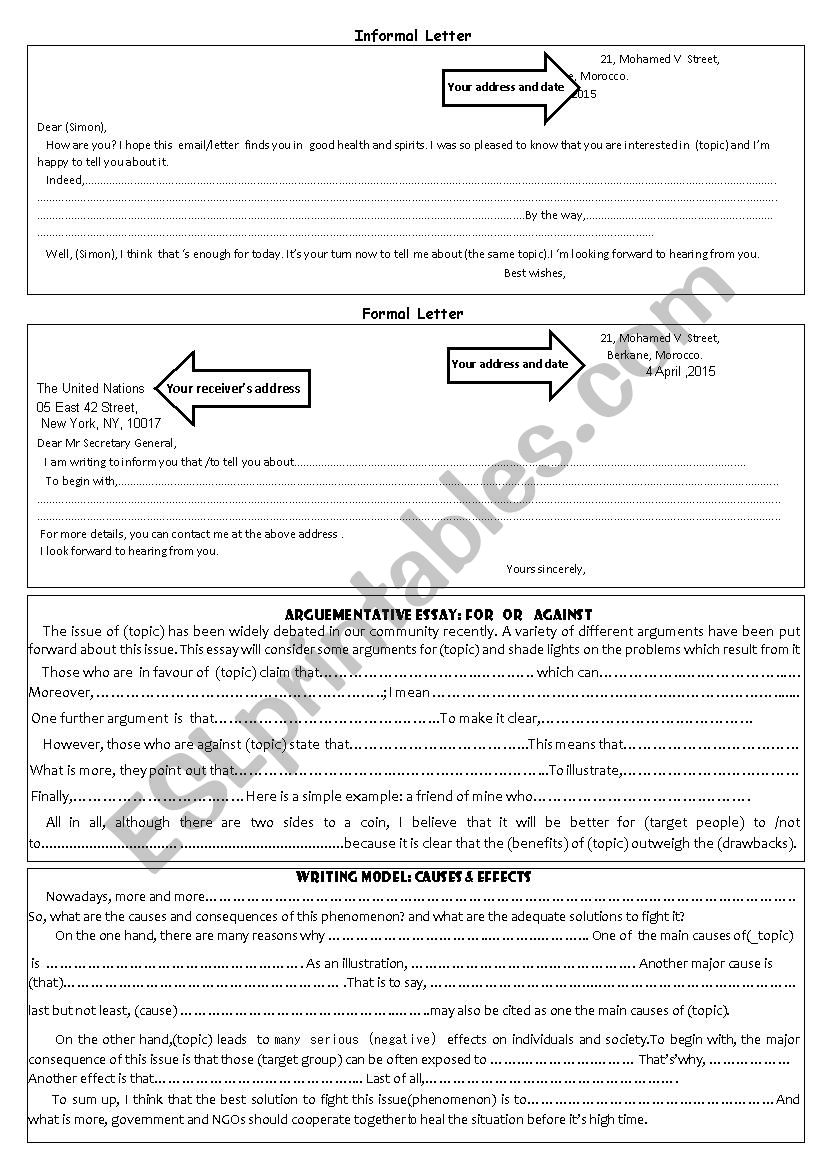 Samples of writings for low level students