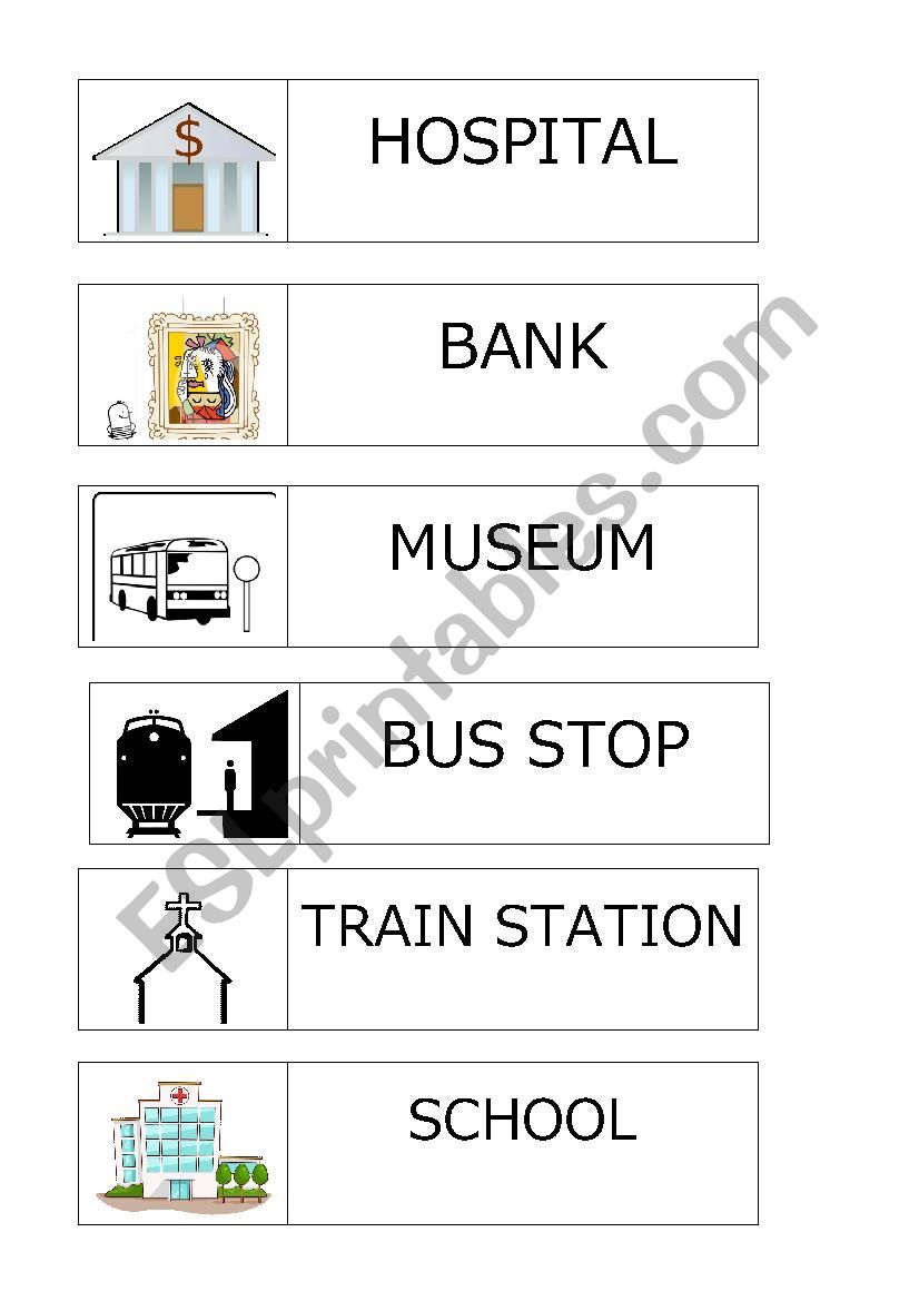 City, town - a domino game worksheet