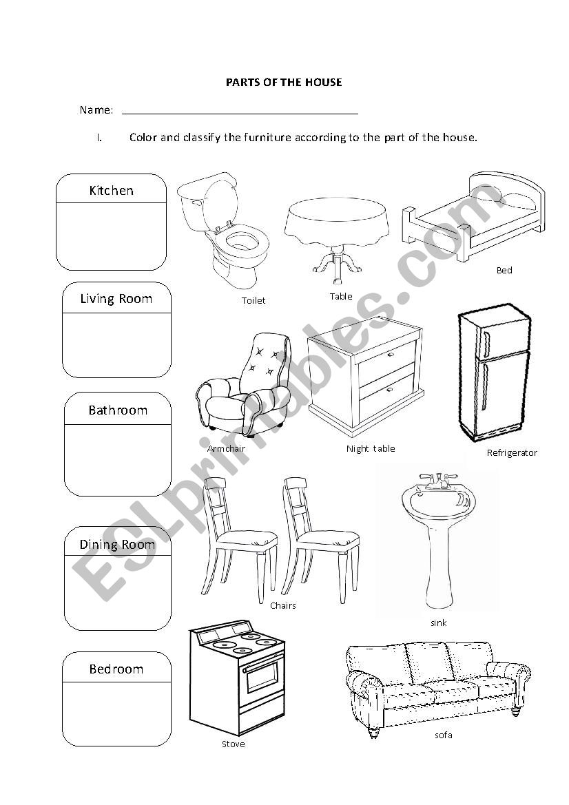 Parts of the house worksheet