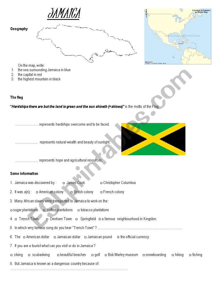Jamaica ESL worksheet by