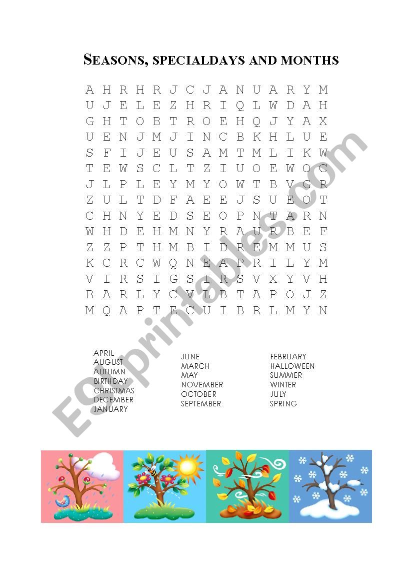 Wordsearch months/seasons/special days