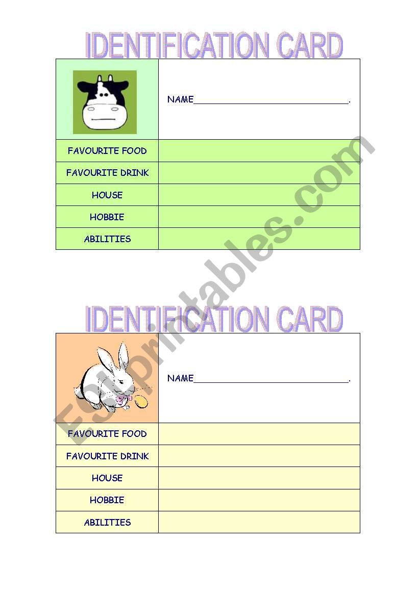 identification card- set 1 worksheet