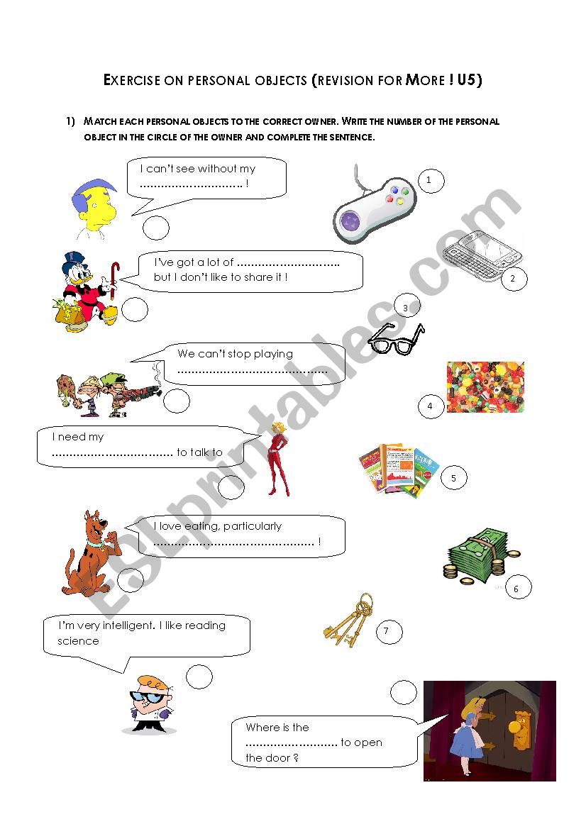 Exercise on personal objects worksheet
