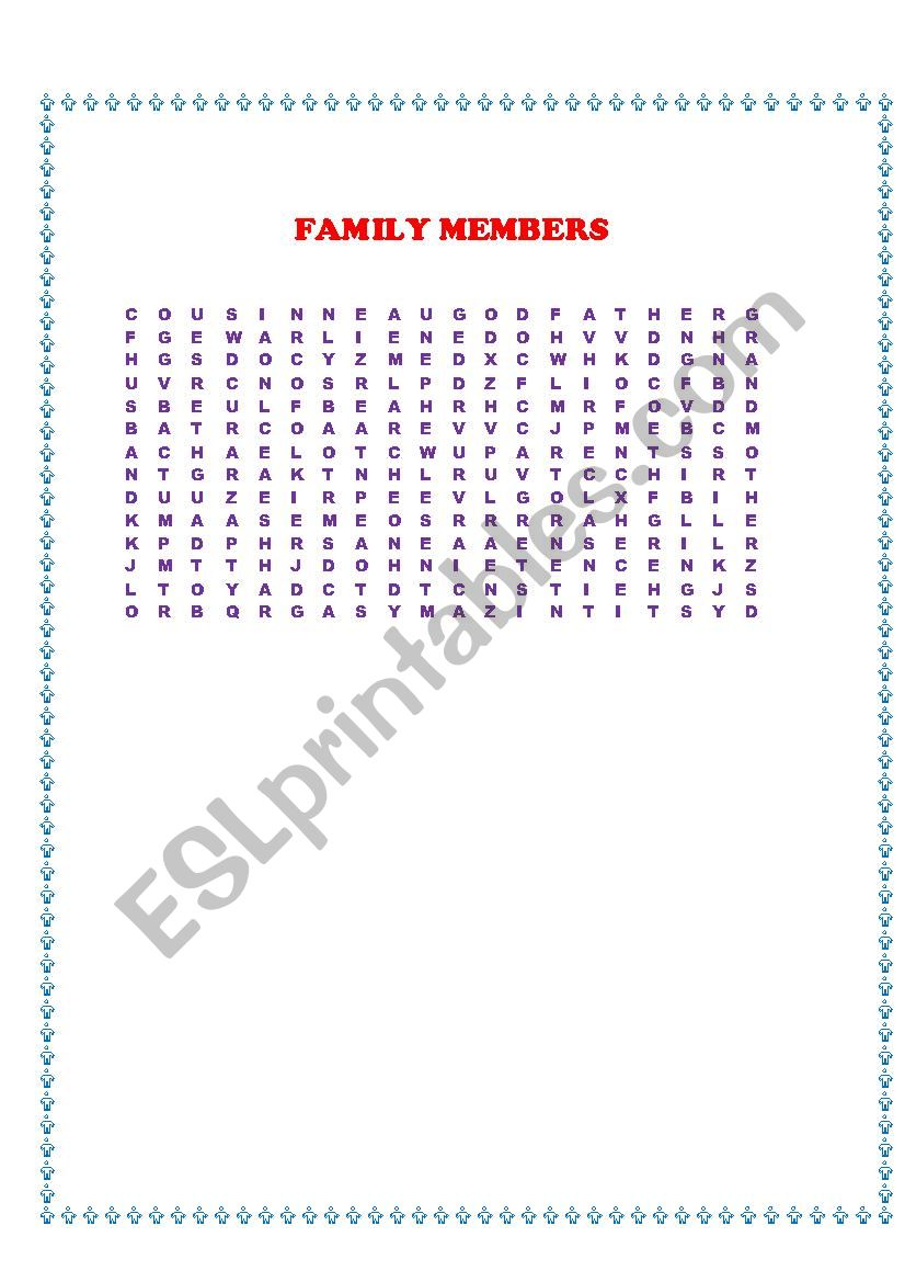 family members Wordseach worksheet