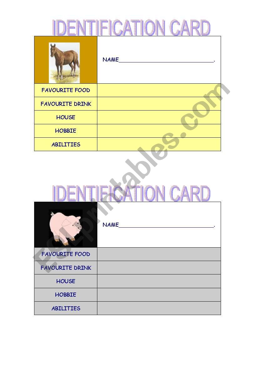 identification card - set 2 worksheet