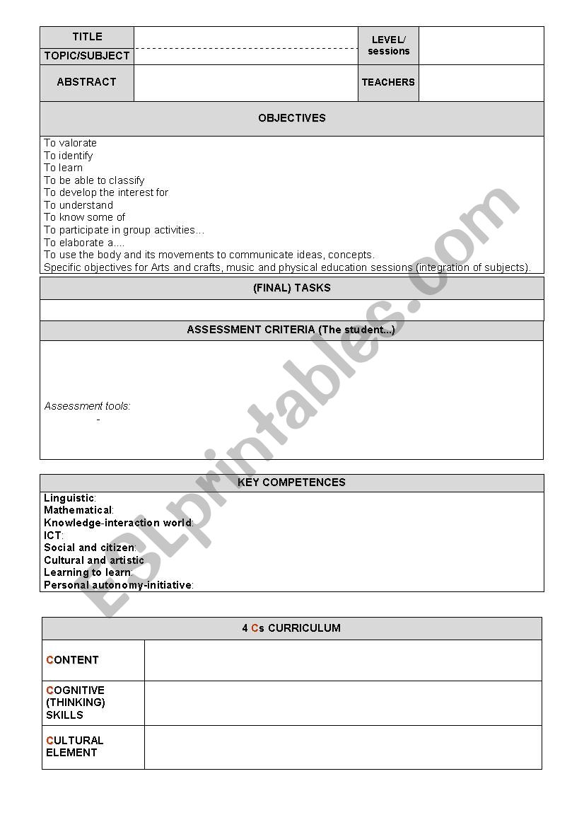 CLIL tasks worksheet