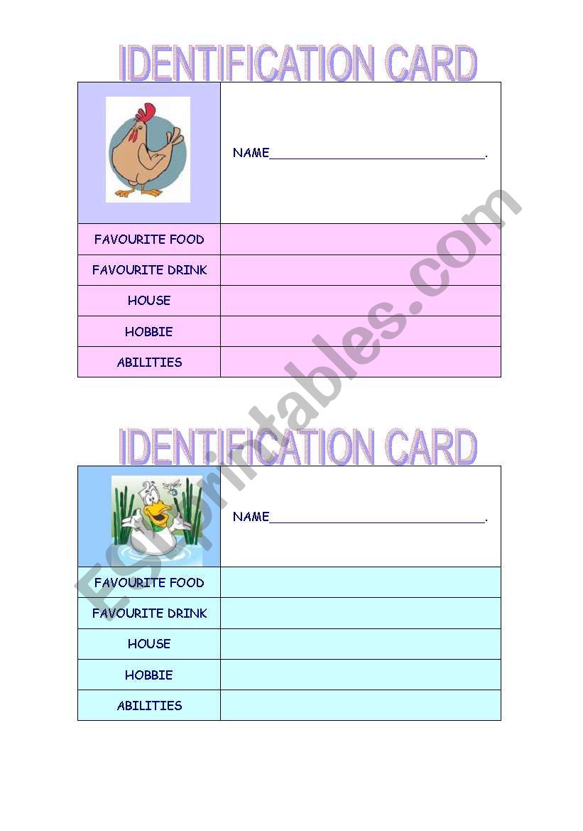 identification card- set 3 worksheet