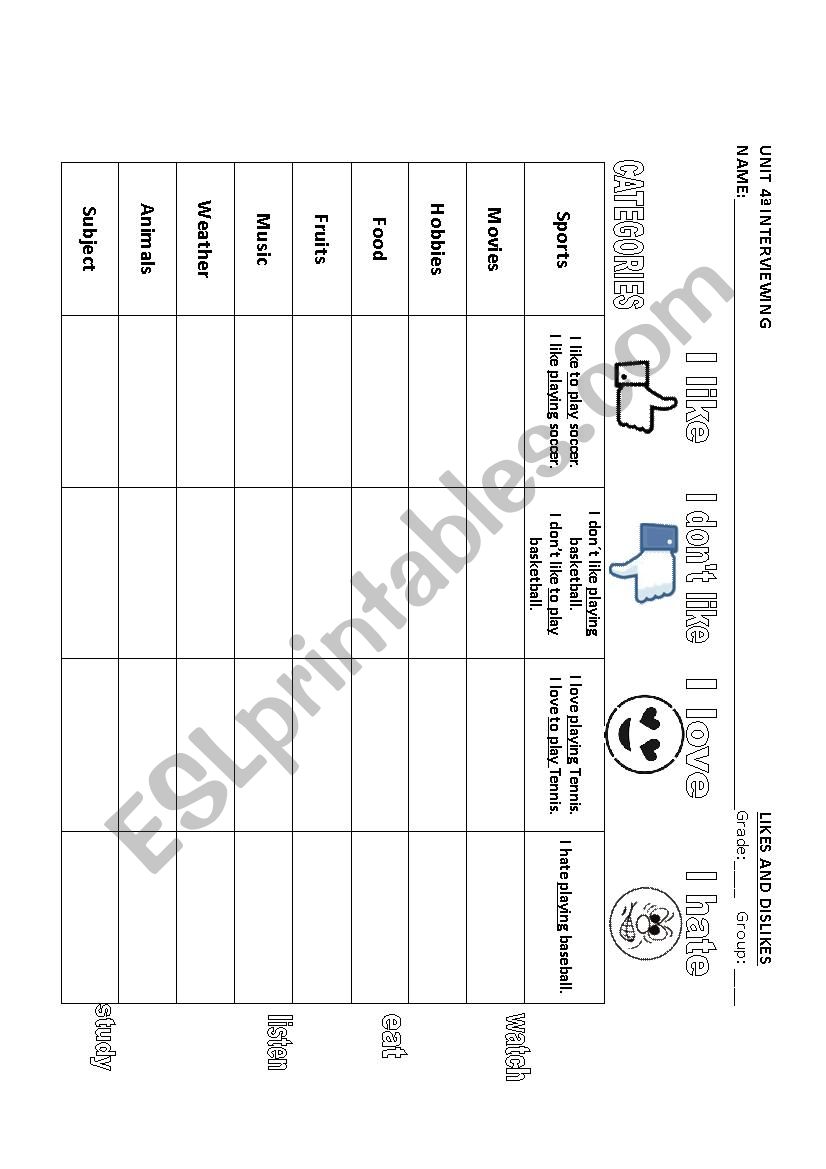 LIKES AND DISLIKES worksheet