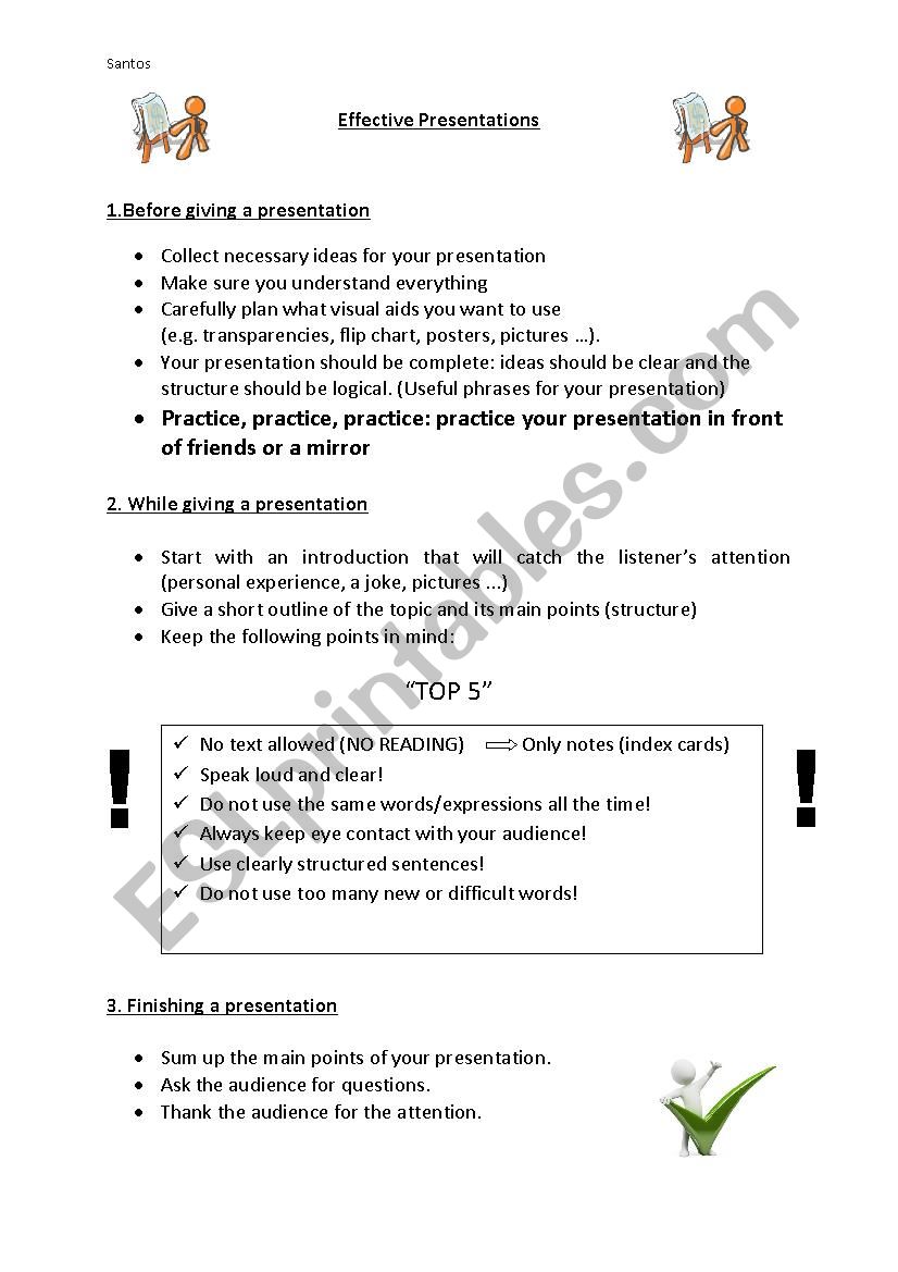 Effective presentations worksheet