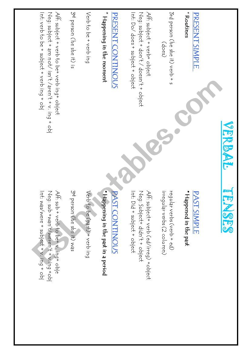 verbal tenses worksheet