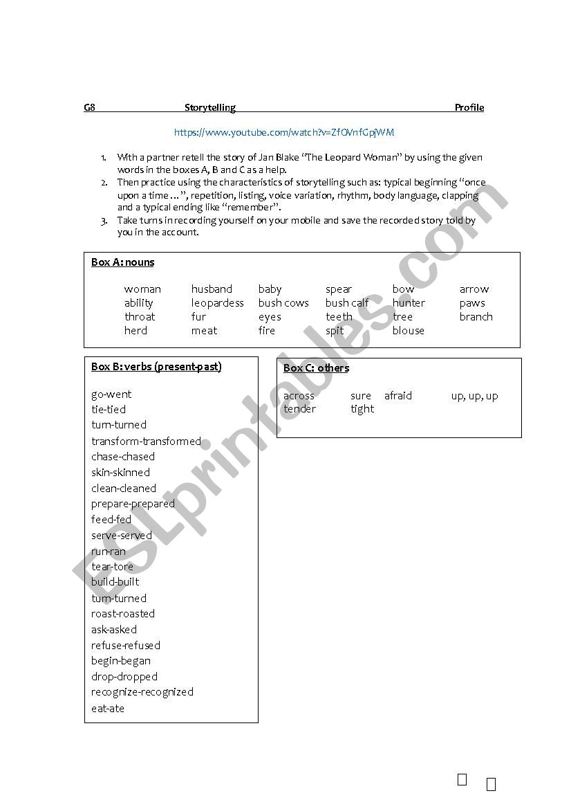 Story telling worksheet