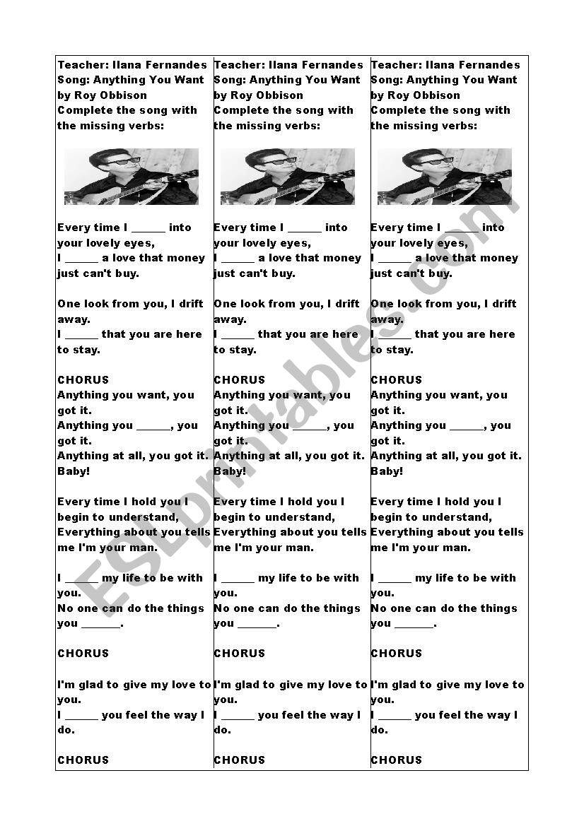 Anything you want worksheet