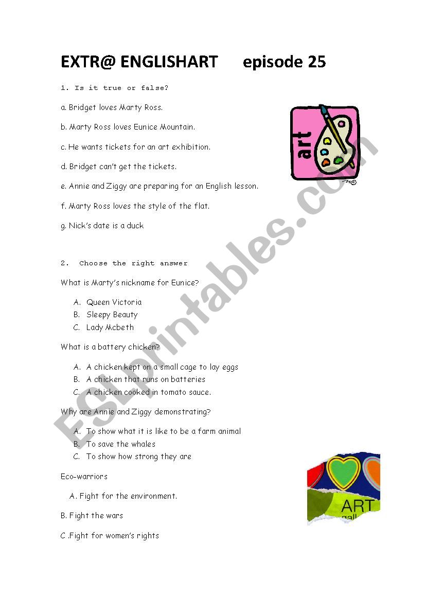 Extr@ English Art episode 25 worksheet