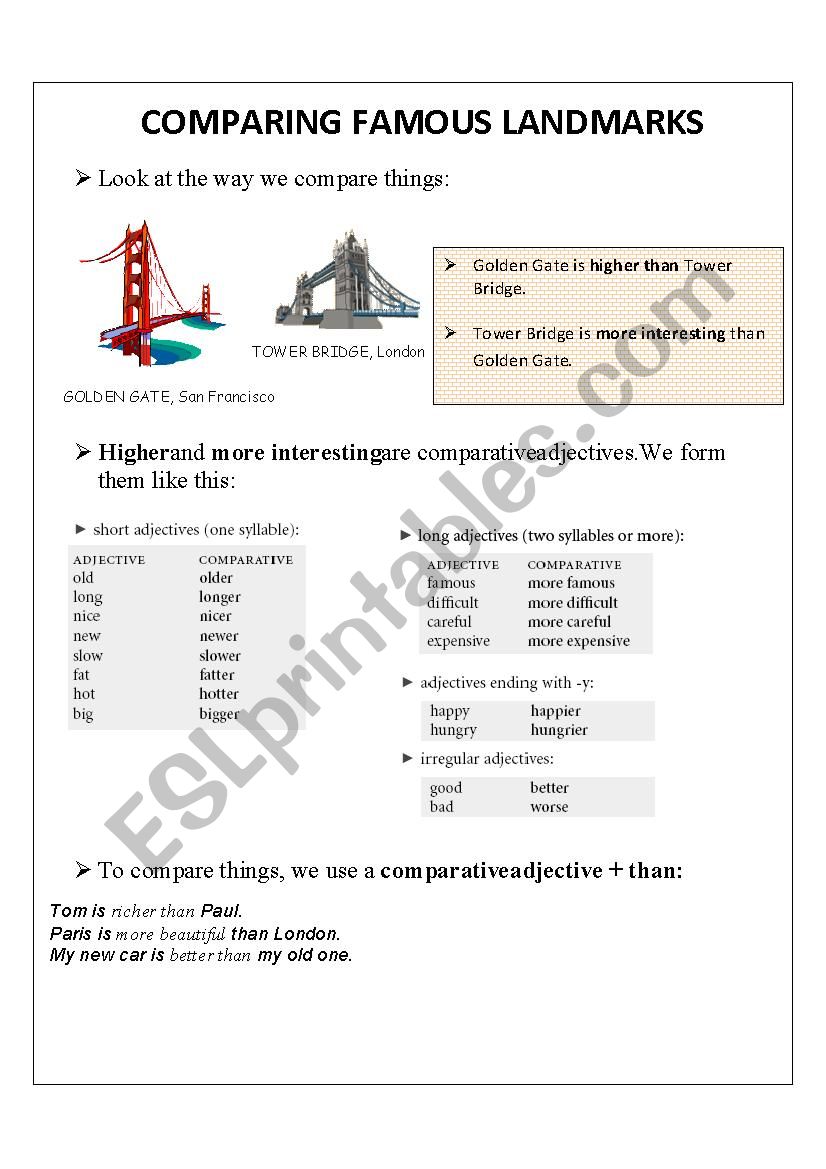 Comparing famous landmarks worksheet