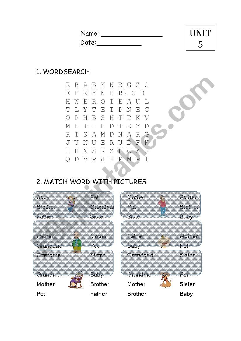 wordsearch & match word with picture -FAMILY- fast learners