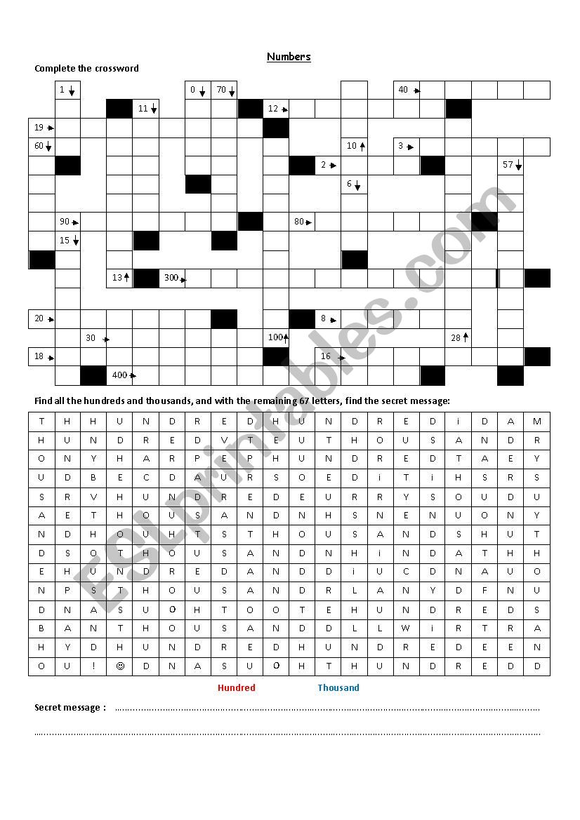 Crossword & Wordsearch Numbers 1-1000