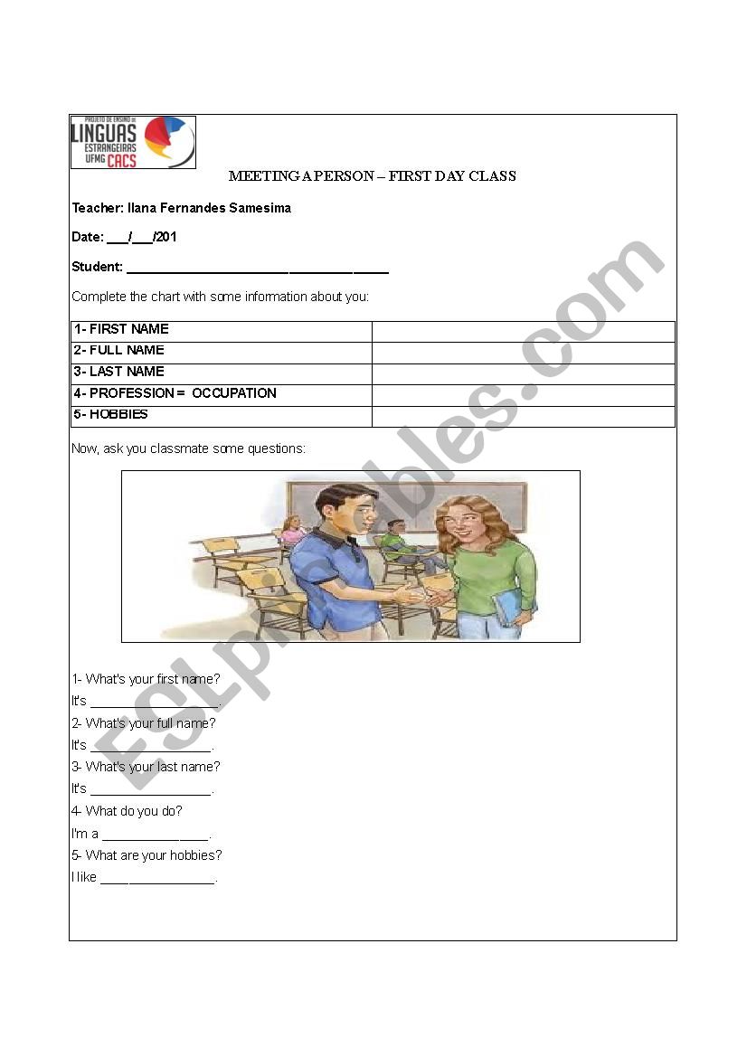 First Day Class worksheet