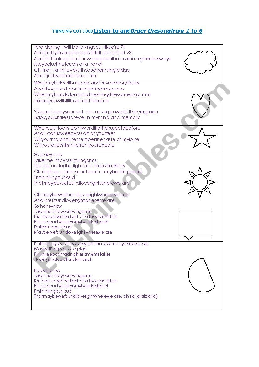 THINKING OUT LOUD worksheet