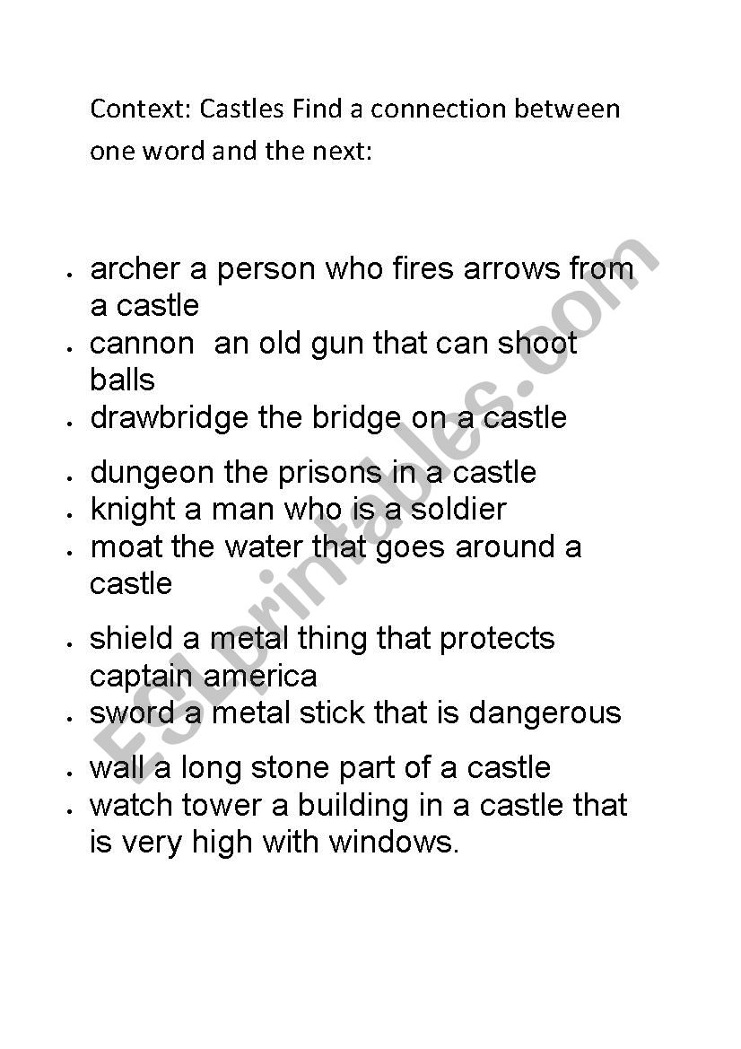 castles worksheet