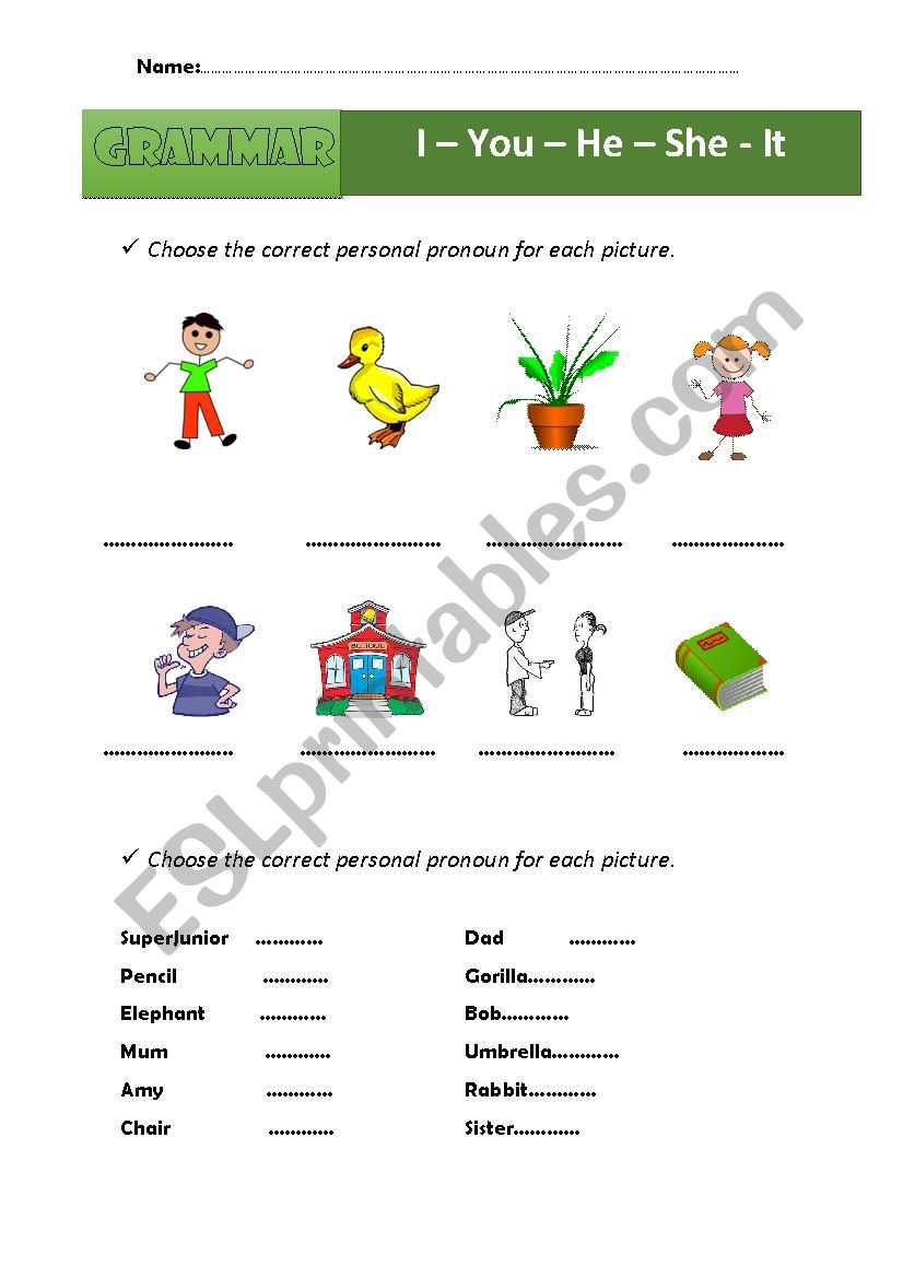 Personal Pronouns worksheet