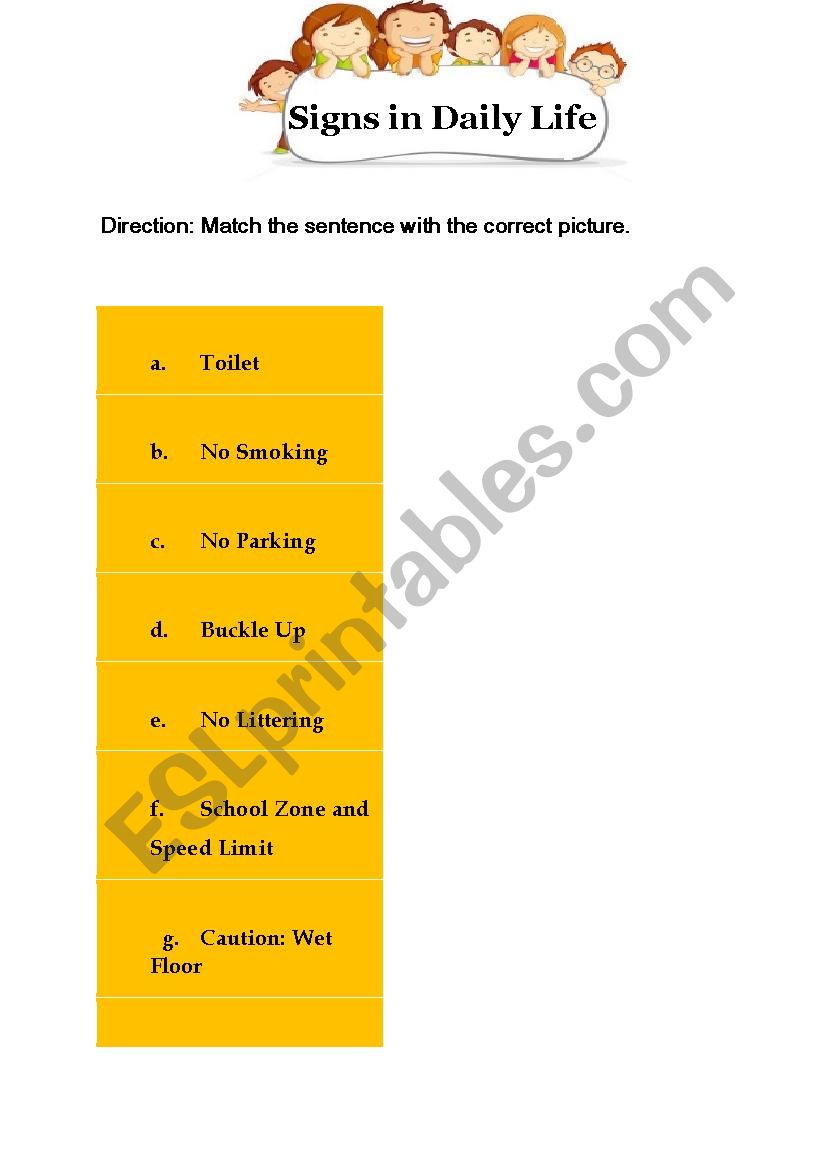 Signs in Daily Life worksheet