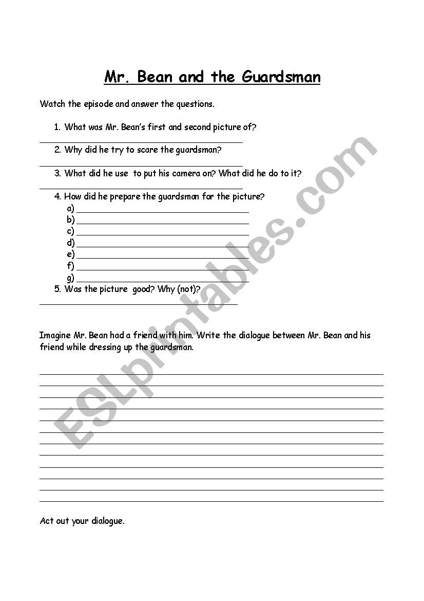 Mr Bean and the Guardsman worksheet