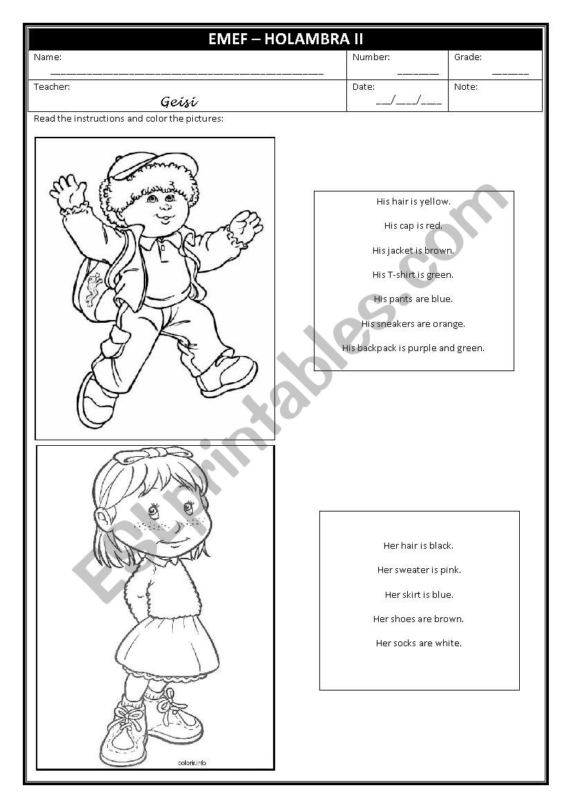 colors and clothes worksheet