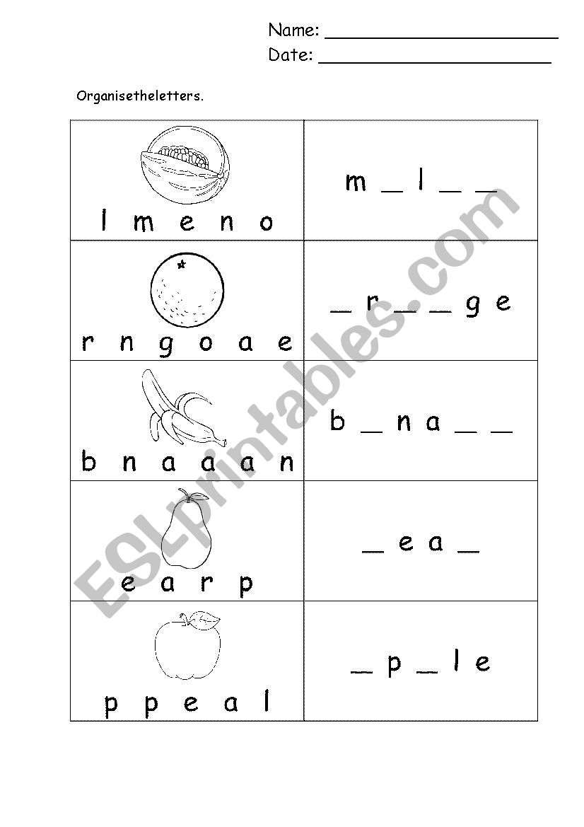 Fruit worksheet