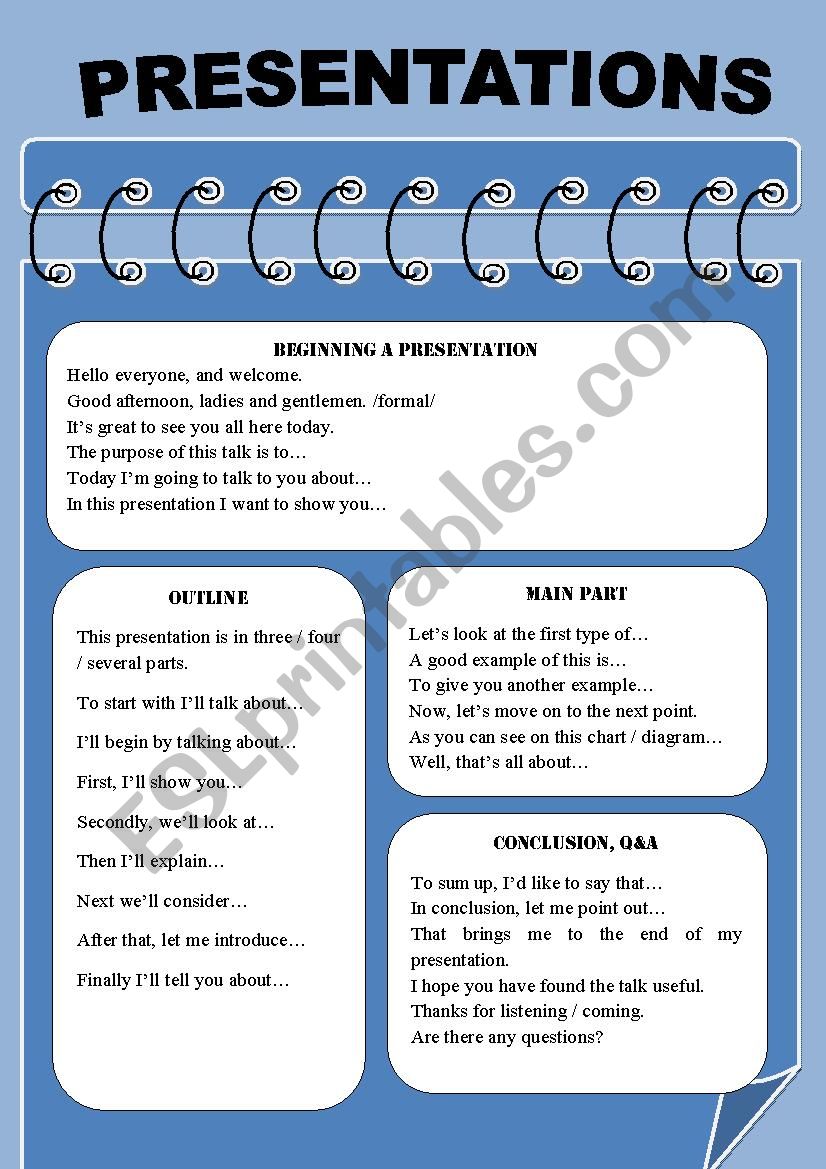 PRESENTATION language worksheet