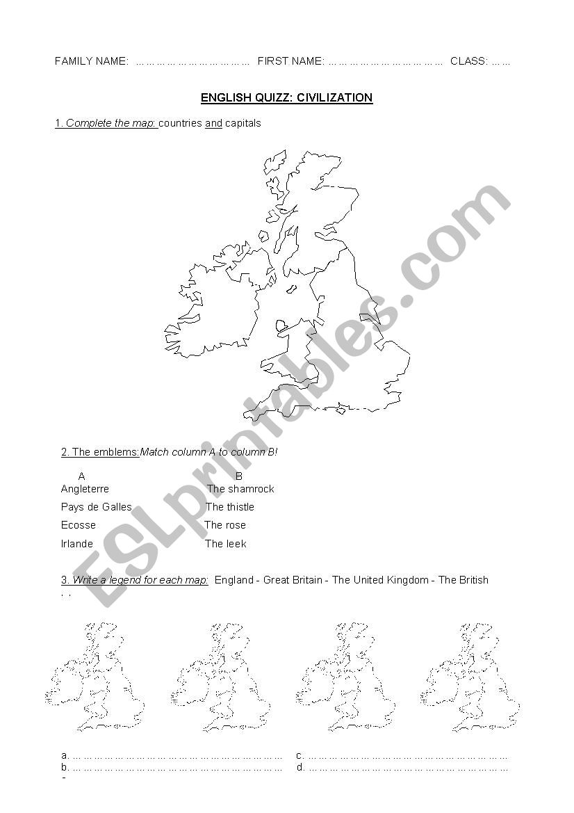 Geography test worksheet