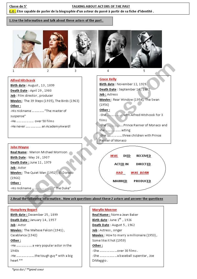 Actors of the past  worksheet