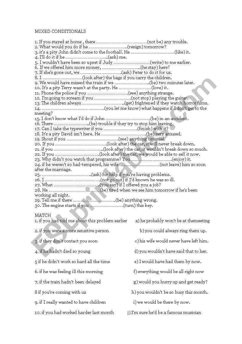 MIXED CONDITIONALS I worksheet