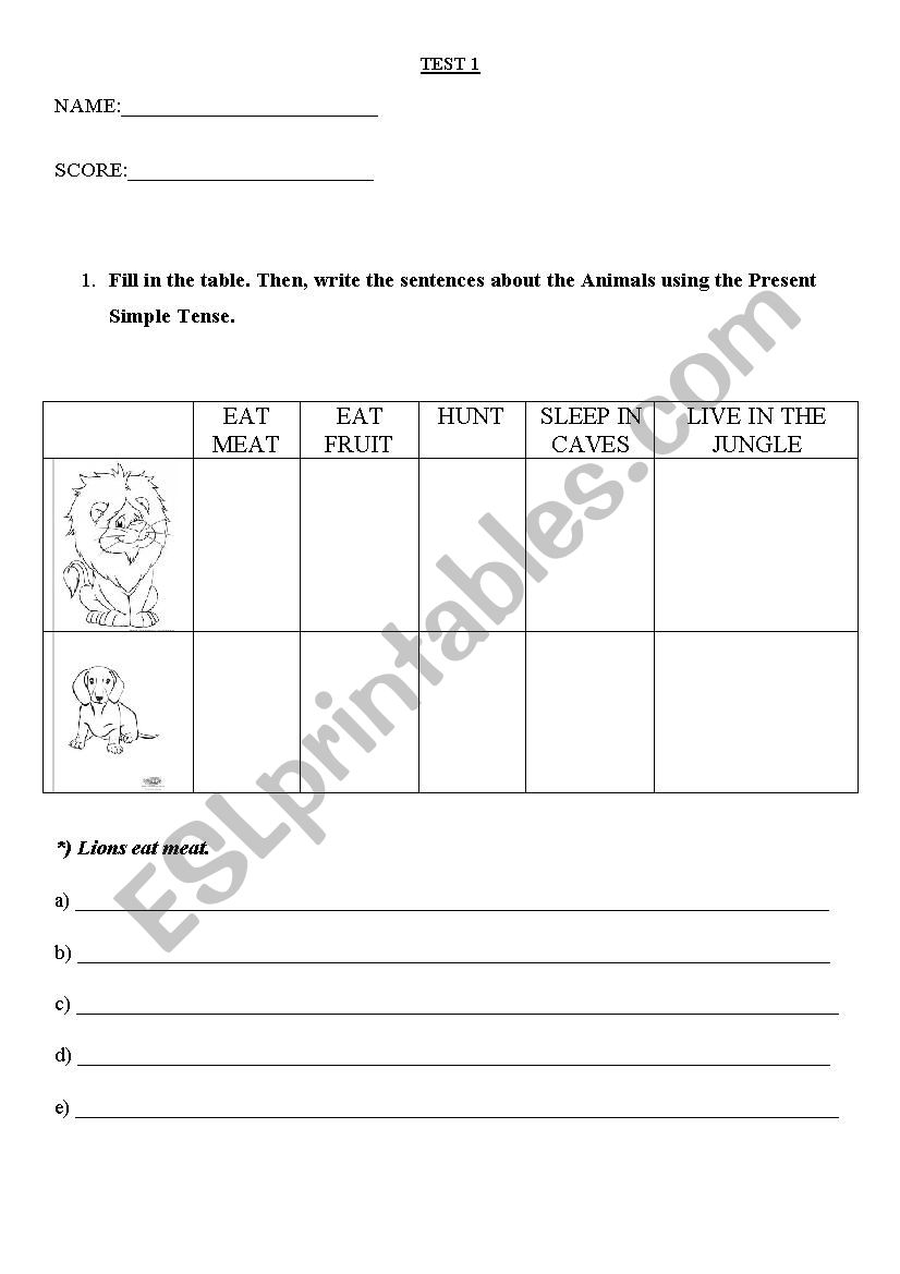 The Present Simple Test worksheet