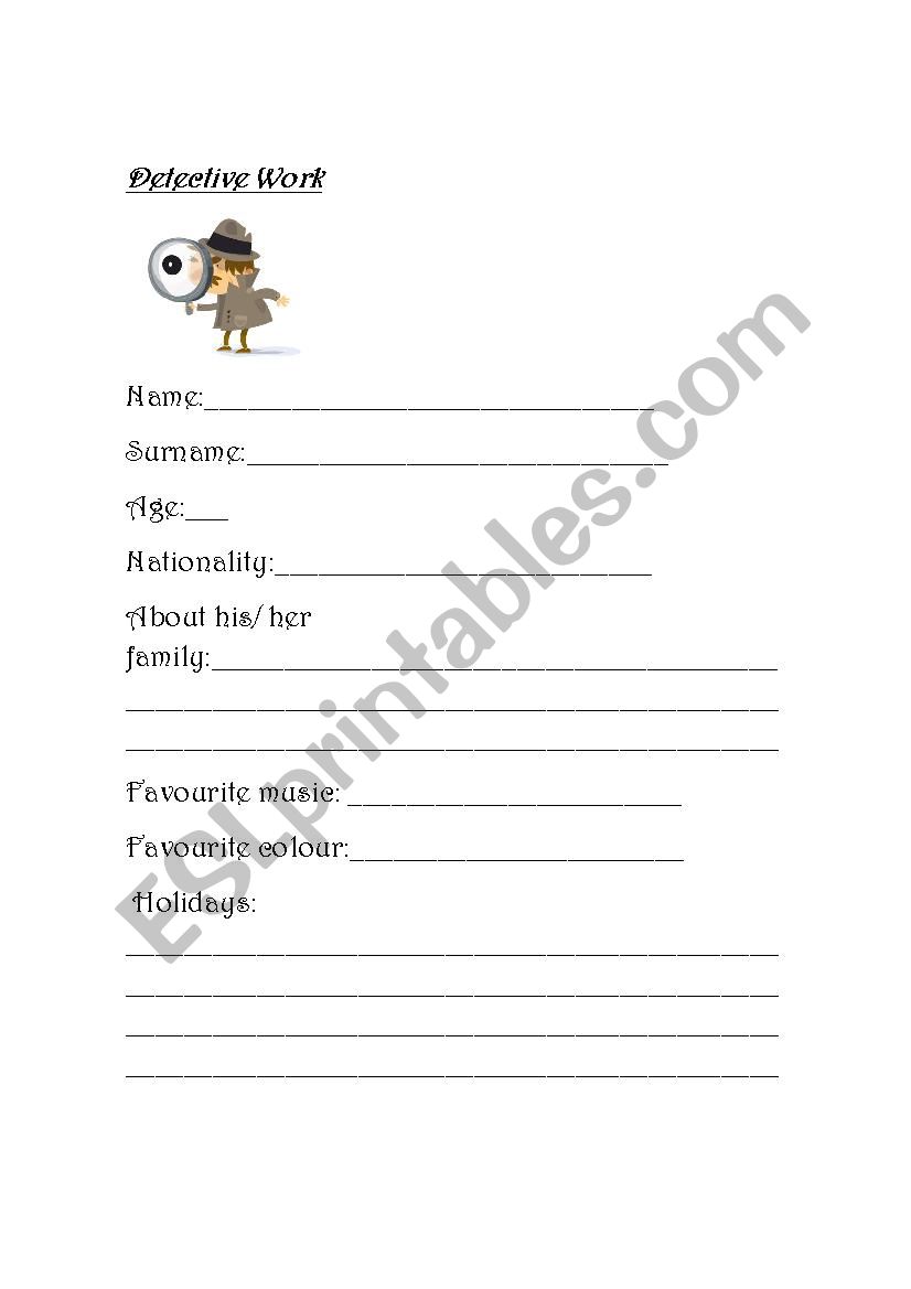 Detective work worksheet