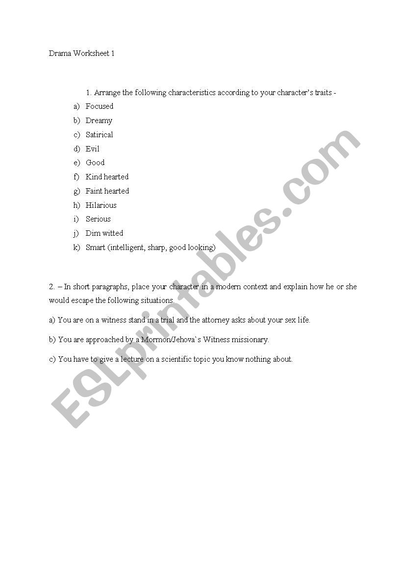 Drama Worksheet worksheet